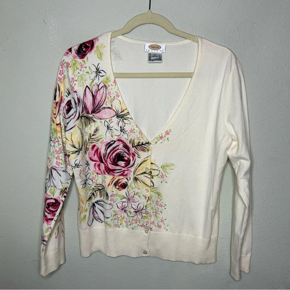 Vintage Talbots Coton Blend Floral Cardigan Medium Petite - Picture 1 of 6